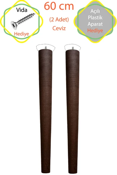 Ceviz 2 Adet Lüks 60 Cm Konik Ahşap Masa Ayağı Çap: 4,2 Cm Hobi Dıy (VİDA VE APARATLARIYLA BİRLİKTE) ürün görseli 1