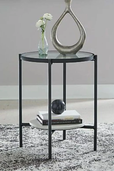 Nordic Yan Sehpa Temperli Cam 40 cm Demonte Çizilmez Kırılmaz Metal Çerçeve Raflı Minimalist Sehpa B ürün görseli 1