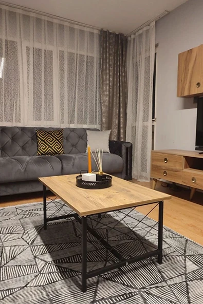 Ahşap Orta Sehpa 60x90 Modern Metal Ayak Siyah Tam Çerçeve Çam Desen Salon Ofis Balkon Sehpası ürün görseli 1