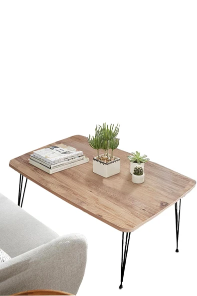 Elit Oval Atlantik Çam Masa Orta Sehpa Metal Firkete Ayaklı 50x90 Cm ürün görseli 1