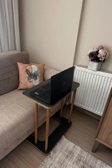 Ahşap Ayaklı Ahşap Tabla C-Sehpa Zigon Yan Koltuk Laptop Servis Sehpası Zigon Antrasit Gri 35x60 ürün görseli 1