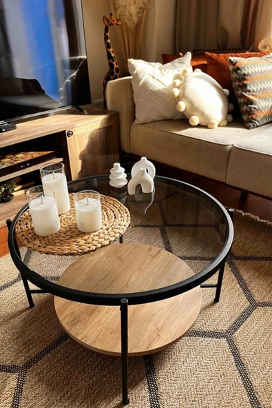 Nordic Orta Sehpa Temperli Cam 75 cm Demonte Çizilmez Kırılmaz Metal Çerçeve Raflı Minimalist Sehpa ürün görseli 1