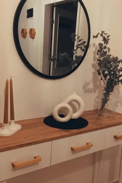 Dekoratik Yuvarlak Ayna 60 Cm Çap Antre Hol Koridor Duvar Salon Mutfak Banyo Ofis Makyaj Aynası ürün görseli 1
