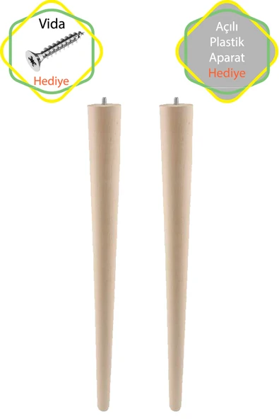 2 Adet Lüks 70 Cm Ahşap Ham Masa Ayağı Çap: 4,2 Cm Hobi DIY (Vida ve Aparatlarıyla Birlikte) ürün görseli 1