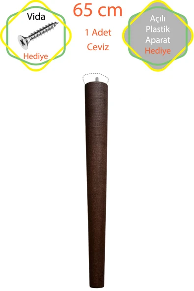 Ceviz 1 Adet Lüks 65 Cm Konik Ahşap Masa Ayağı Çap: 4,2 Cm Hobi Dıy (VİDA VE APARATLARIYLA BİRLİKTE) ürün görseli 1
