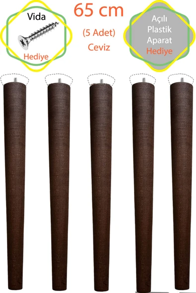 Ceviz 5 Adet Lüks 65 Cm Konik Ahşap Masa Ayağı Çap: 4,2 Cm Hobi Dıy (VİDA VE APARATLARIYLA BİRLİKTE) ürün görseli 1