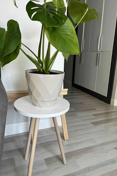 Tekli Yan Sehpa  Çiçeklik Saksılık Standı Dekoratif Yan Sehpa Seti Ahşap Ayaklı (33 cm Çap) Beyaz ürün görseli 1