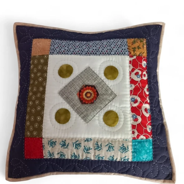 Patchwork Nakış İşlemeli Geleneksel Desenli Yastık - Resim 3
