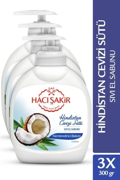 Hacı Şakir Hindistan Cevizi Sütü Nemlendirici Bakım Sıvı El Sabunu 300 ml x 3 Adet ürün görseli 1