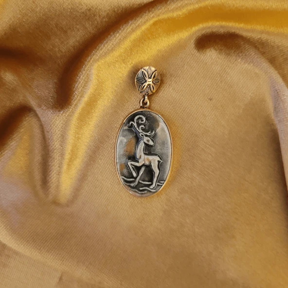 Elegant Senfoni Bronz Çini Taşlı Çelik Zincir Kolye - Resim 3