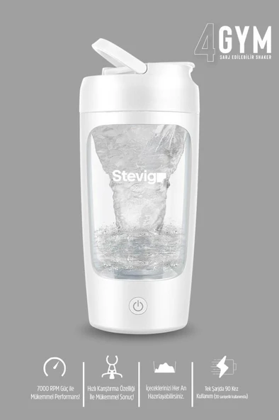 Stevig 4 Gym Şarj Edilebilir Elektrikli Protein Shaker 650 Ml White ST-226 ürün görseli 1