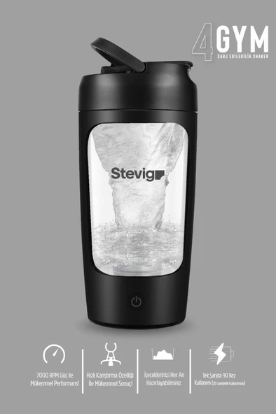 Stevig 4 Gym Şarj Edilebilir Elektrikli Protein Shaker 650 Ml Black ST-225 ürün görseli 1
