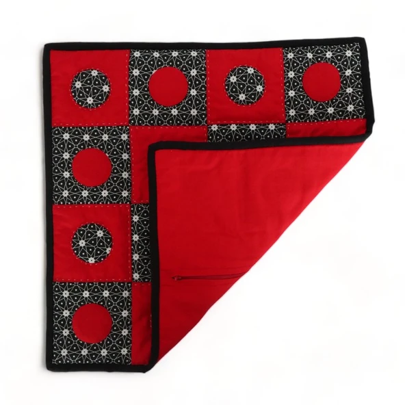 Patchwork El Yapımı Yastık Kırmızı Siyah - Resim 4