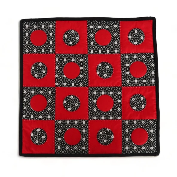 Patchwork El Yapımı Yastık Kırmızı Siyah - Resim 6