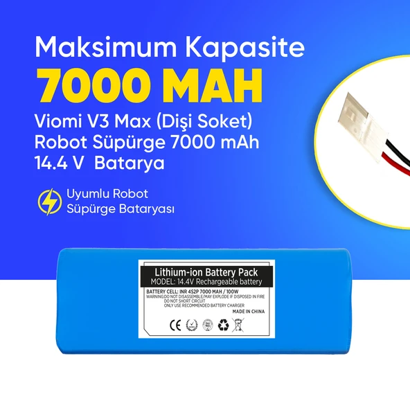 Viomi V3 Max (Dişi Soket) Robot Süpürge 7000 mAh 14.4 V  Batarya – Orjinal Uyumlu Uzun Ömürlü, Yüksek Performans Pil ürün görseli 1