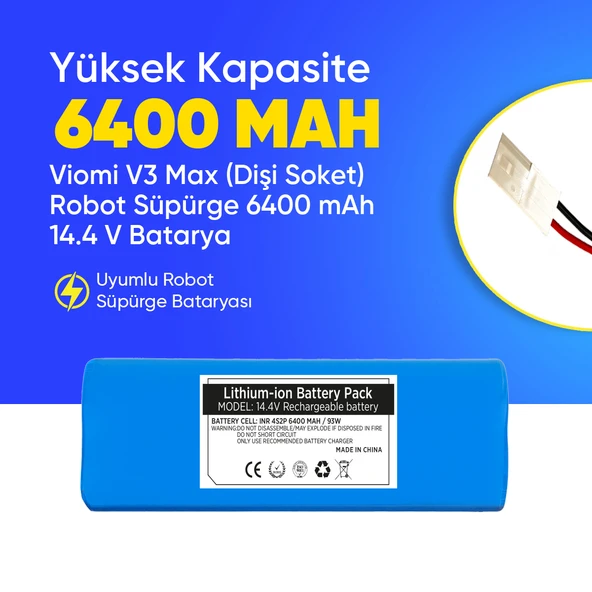 Viomi V3 Max (Dişi Soket) Robot Süpürge 6400 mAh 14.4 V  Batarya – Orjinal Uyumlu Uzun Ömürlü, Yüksek Performans Pil ürün görseli 1