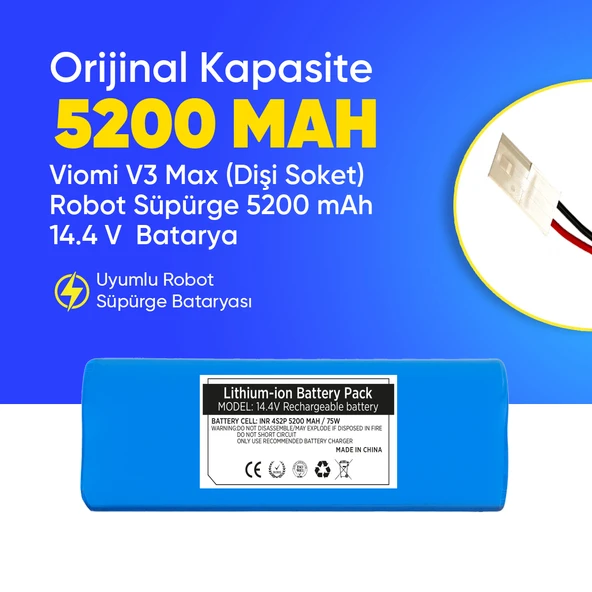 Viomi V3 Max (Dişi Soket) Robot Süpürge 5200 mAh 14.4 V  Batarya – Orjinal Uyumlu Uzun Ömürlü, Yüksek Performans Pil ürün görseli 1