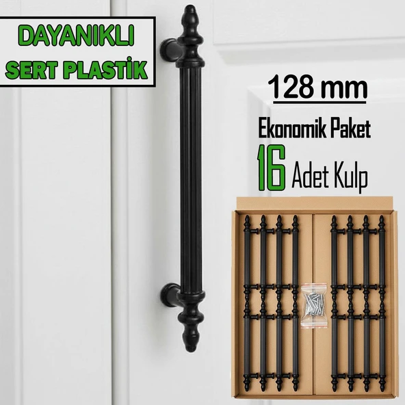 16 Adet Sert Plastik Polavit Siyah 128 Mm  Mobilya Mutfak Çekmece Dolap Dolabı Kulpu Kulbu Kulpları ürün görseli 1