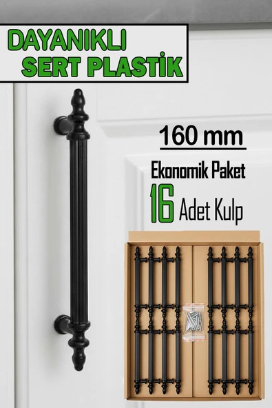 16 Adet Sert Plastik Polavit Siyah 160 Mm  Mobilya Mutfak Çekmece Dolap Dolabı Kulpu Kulbu Kulpları ürün görseli 1