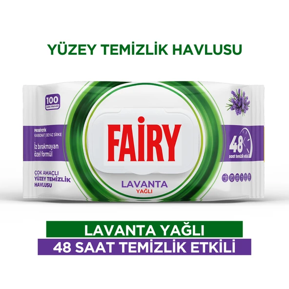 Fairy Çok Amaçlı Yüzey Temizlik Havlusu 100 Yaprak | Lavanta Yağlı | Beyaz Sirke & Karbonat ürün görseli 1
