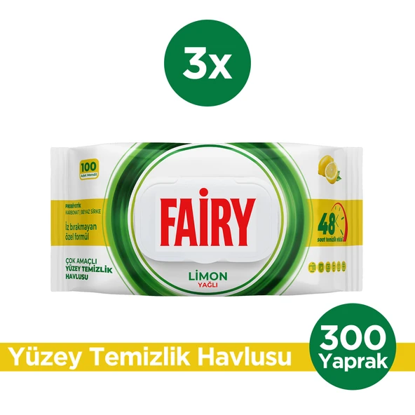 Fairy Çok Amaçlı Yüzey Temizleme Mendili 100 Yaprak 3 Adet | Limon Yağlı | Beyaz Sirke Karbonat ürün görseli 1