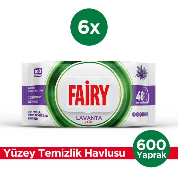 Fairy Çok Amaçlı Yüzey Temizlik Havlusu 100 Yaprak 6 Adet | Lavanta Yağlı | Beyaz Sirke Karbonat ürün görseli 1