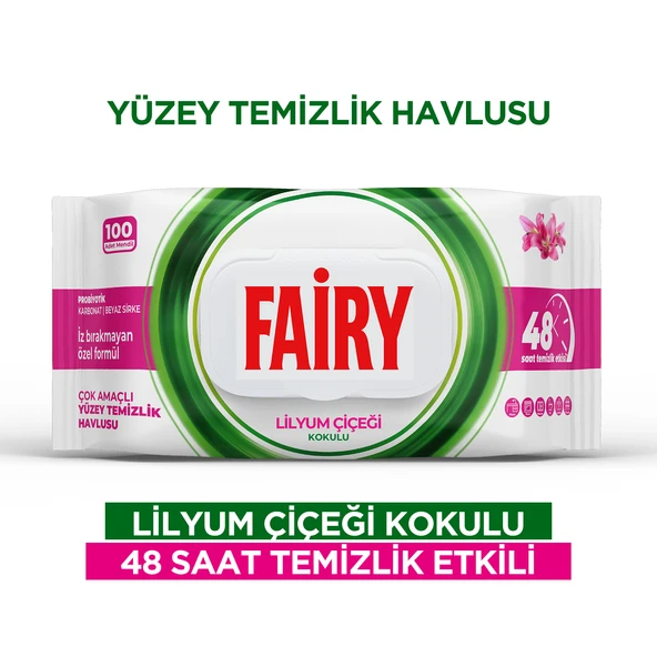 Fairy Çok Amaçlı Yüzey Temizlik Havlusu 100 Yaprak | Lilyum Çiçeği| Beyaz Sirke & Karbonat ürün görseli 1