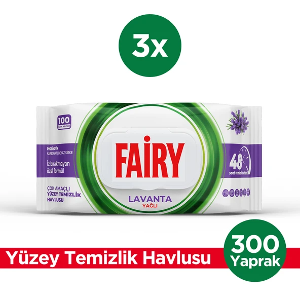 Fairy Çok Amaçlı Yüzey Temizlik Havlusu 100 Yaprak 3 Adet | Lavanta Yağlı | Beyaz Sirke Karbonat ürün görseli 1