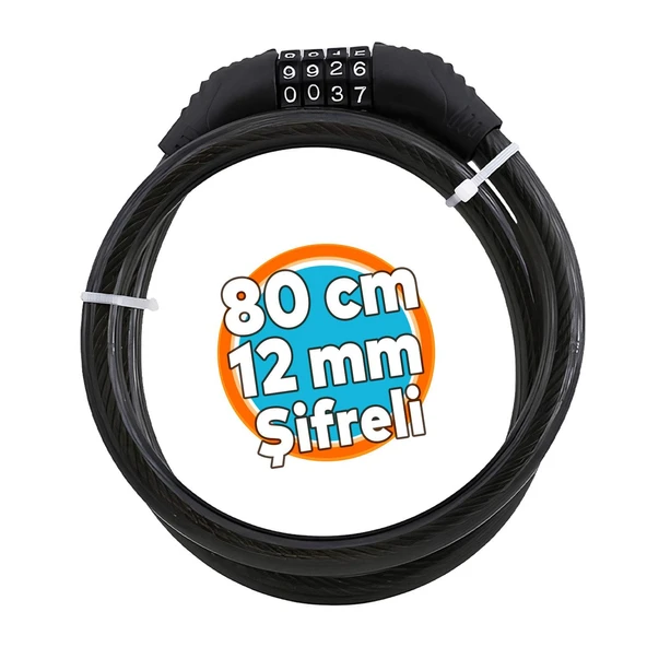 Şifreli Bisiklet Kilidi 80 cm Halat Zincir Çelik Kilit Çap 12 mm Ø  Hırsız Önleme Güvenlik 1 Adet ürün görseli 1