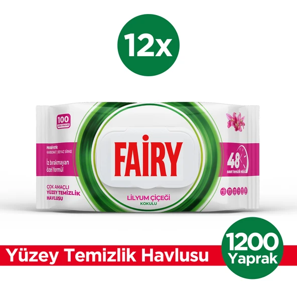 Fairy Çok Amaçlı Yüzey Temizlik Havlusu 100 Yaprak 12 Adet | Lilyum Çiçeği | Beyaz Sirke Karbonat ürün görseli 1