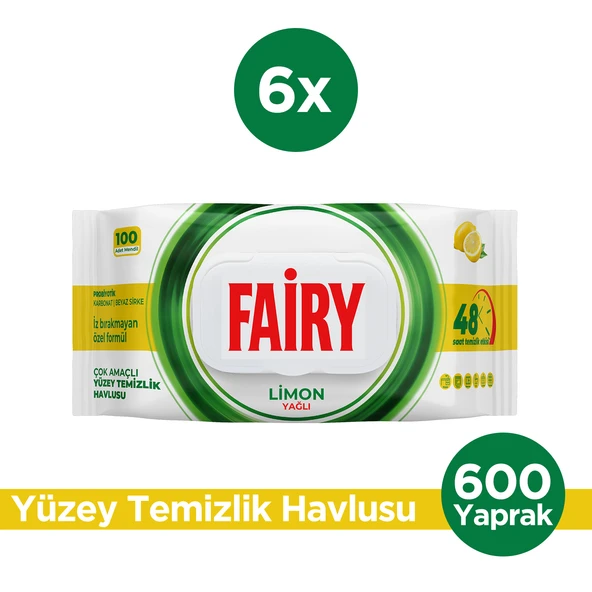 Fairy Çok Amaçlı Yüzey Temizleme Mendili 100 Yaprak 6 Adet | Limon Yağlı | Beyaz Sirke Karbonat ürün görseli 1