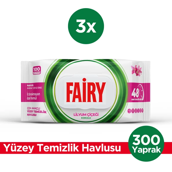 Fairy Çok Amaçlı Yüzey Temizlik Havlusu 100 Yaprak 3 Adet | Lilyum Çiçeği | Beyaz Sirke Karbonat ürün görseli 1