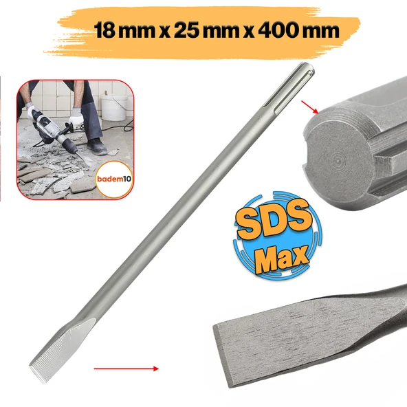 Sds Max Şaftlı Keski 18 mm x 400 mm x 25 mm Hilti Ucu Beton Taş Kaya Kırıcı Kırma Adaptörü ürün görseli 1