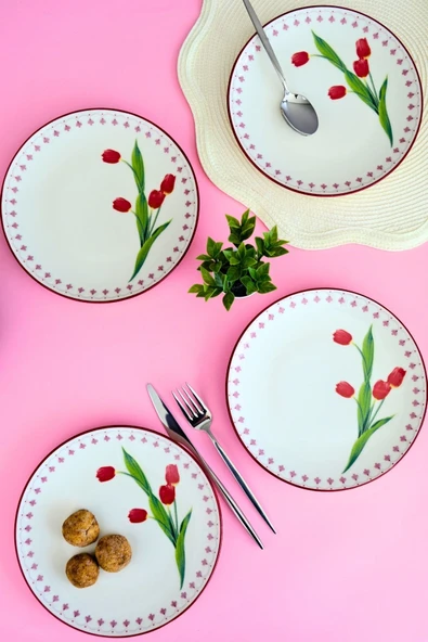 Tabak Evi Lale Tuval Pasta Takımı Rimli 20 cm 4 Kişilik 4 Parça TVL4PTPRS1160 ürün görseli 1