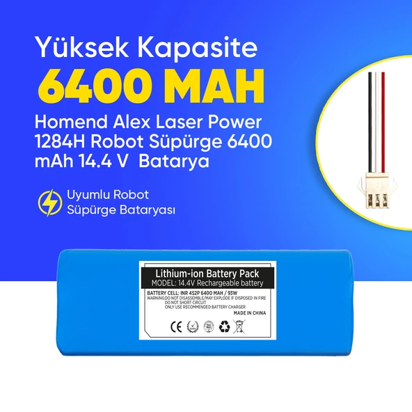 Homend Alex Laser Power 1284H Robot Süpürge 6400 mAh 14.4 V  Batarya – Orjinal Uyumlu Uzun Ömürlü, Yüksek Performans Pil ürün görseli 1