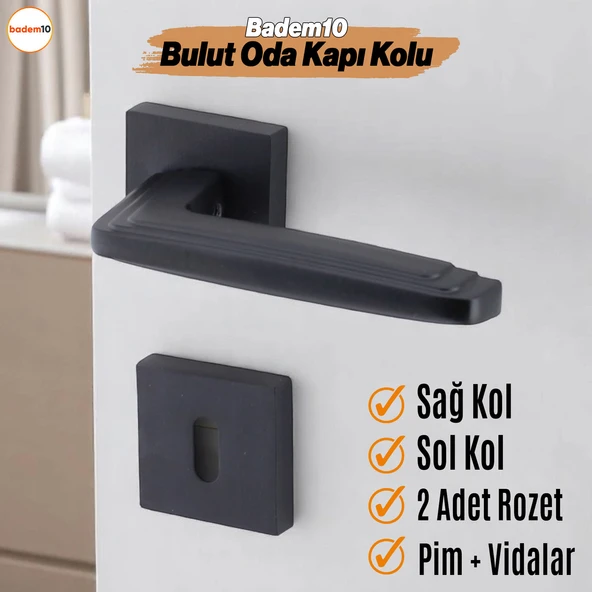Bulut Oda Siyah Kapı Kolu Kare Rozetli Sağa Sola Uygun İç Ev Kapısı Kolları Kilitlenebilir 1 Takım ürün görseli 1