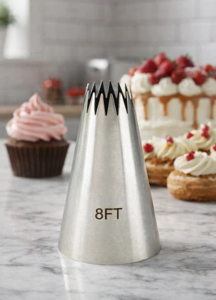 8FT Yıldız Krema Duyu Cupcake, Ekler ve Tart Süsleme Ucu Büyük Boy Paslanmaz Çelik 35x19x50 mm ürün görseli 1