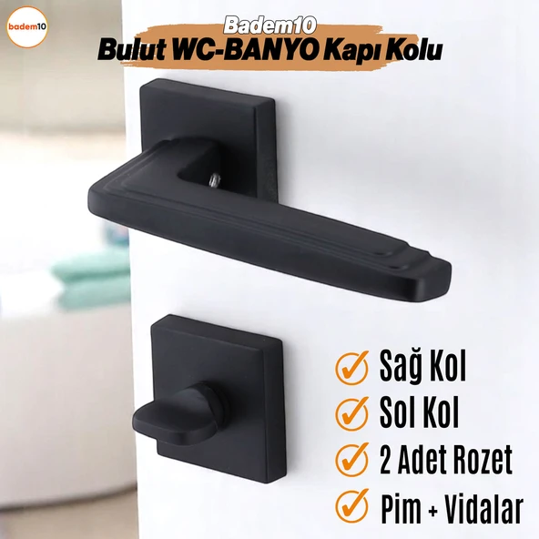 Bulut WC - BANYO Siyah Kapı Kolu Kare Rozetli Sağa Sola Uygun Ev Kapı Kolları Kilitlenebilir 1 Takım ürün görseli 1