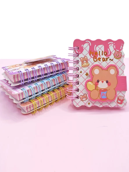 Hello Bear Cırtlı Cep Boy Sevimli Ayıcık Mini Not Defteri (7x8 cm) - Pembe ürün görseli 1