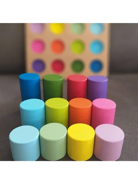 Montessori Eşleştirme Tablalı Silindirler & Eğitici Kartlar - 12 Renk ürün görseli 1