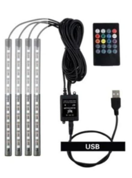 Usb Girişli 12 Ledli Araç Içi Ayak Altı Sese Duyarlı Rgb Şerit Led Aydınlatma ürün görseli 1