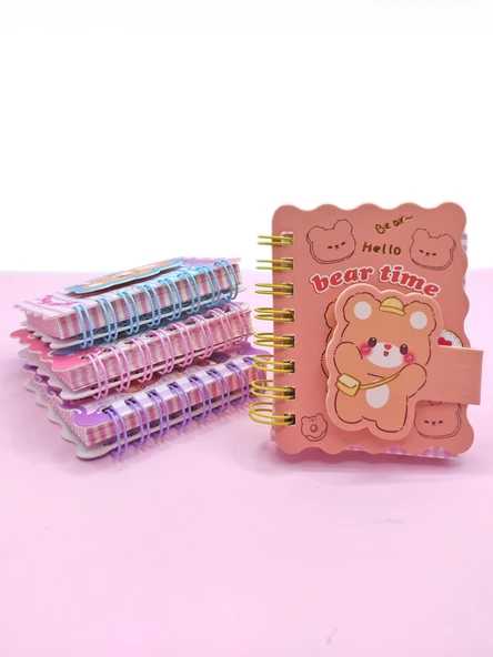 Hello Bear Cırtlı Cep Boy Sevimli Ayıcık Mini Not Defteri (7x8 cm) - Kahverengi ürün görseli 1