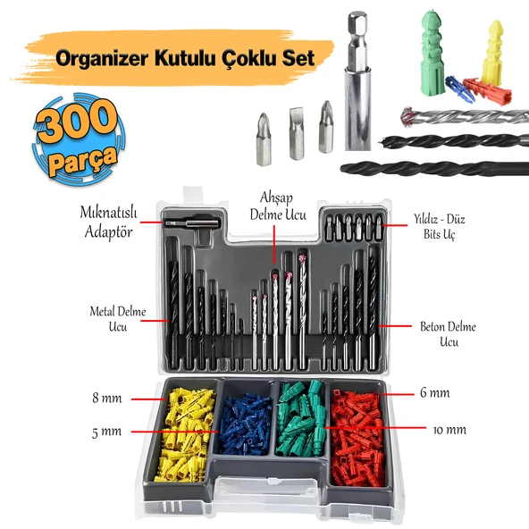 Matkap Ucu Set Duvar Metal Ahşap 17'li Delme 4 Çeşit Dübel 6 Farklı Yıldız Düz Bits Uç Organizer ürün görseli 1