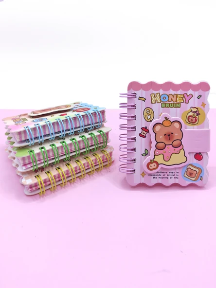 Honey Bear Cırtlı Cep Boy Sevimli Ayıcık Mini Not Defteri (7x8 cm) - Pembe ürün görseli 1
