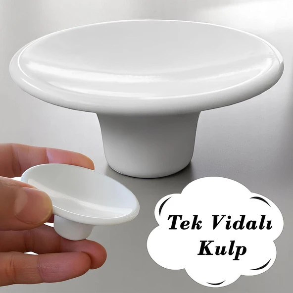 Plastik Çanak Kulp Beyaz Düğme Tek Vidalı Mobilya Mutfak Dolap Dolabı Çekmece Kulbu Kulpları ürün görseli 1
