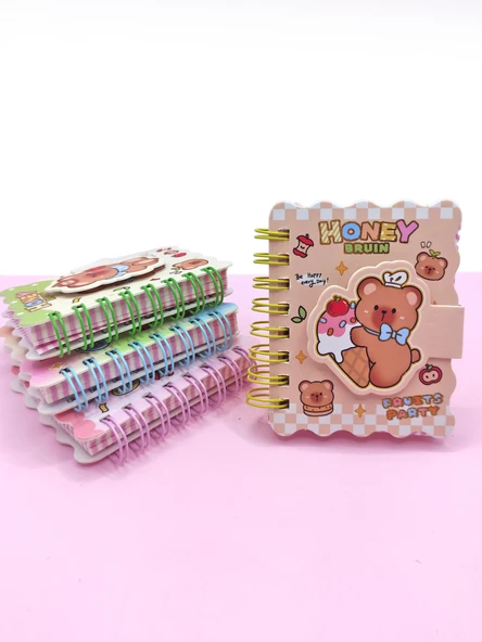 Honey Bear Cırtlı Cep Boy Sevimli Ayıcık Mini Not Defteri (7x8 cm) - Kahverengi ürün görseli 1