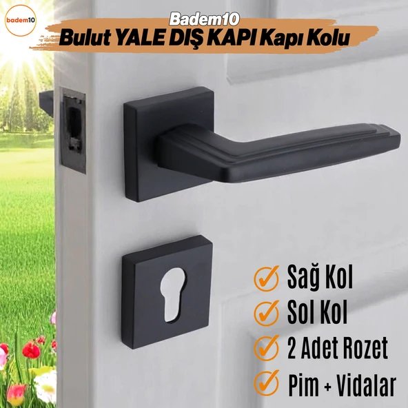 Bulut YALE DIŞ KAPI Kolu Siyah Kare Rozetli Sağa Sola Uygun Ev Kapı Kolları Kilitlenebilir 1 Takım ürün görseli 1