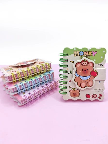 Honey Bear Cırtlı Cep Boy Sevimli Ayıcık Mini Not Defteri (7x8 cm) - Yeşil ürün görseli 1