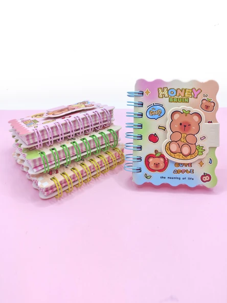 Honey Bear Cırtlı Cep Boy Sevimli Ayıcık Mini Not Defteri (7x8 cm) - Mavi ürün görseli 1