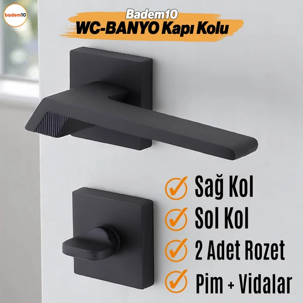 Güneş WC - BANYO Siyah Kapı Kolu Kare Rozetli Sağa Sola Uygun Ev Kapı Kolları Kilitlenebilir 1 Takım ürün görseli 1
